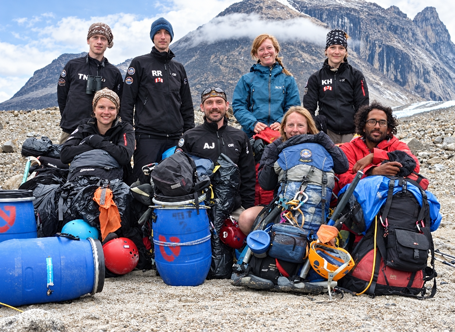 Antony Jinman and the expedition team with their equipment in the mountains